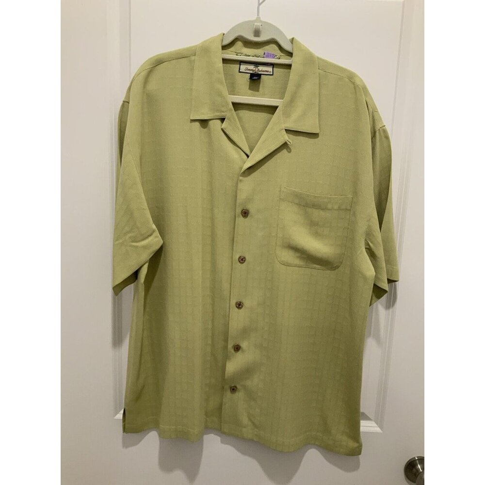 Tommy Bahama Silk Shirt XL Button Up Short Sleeve Green
